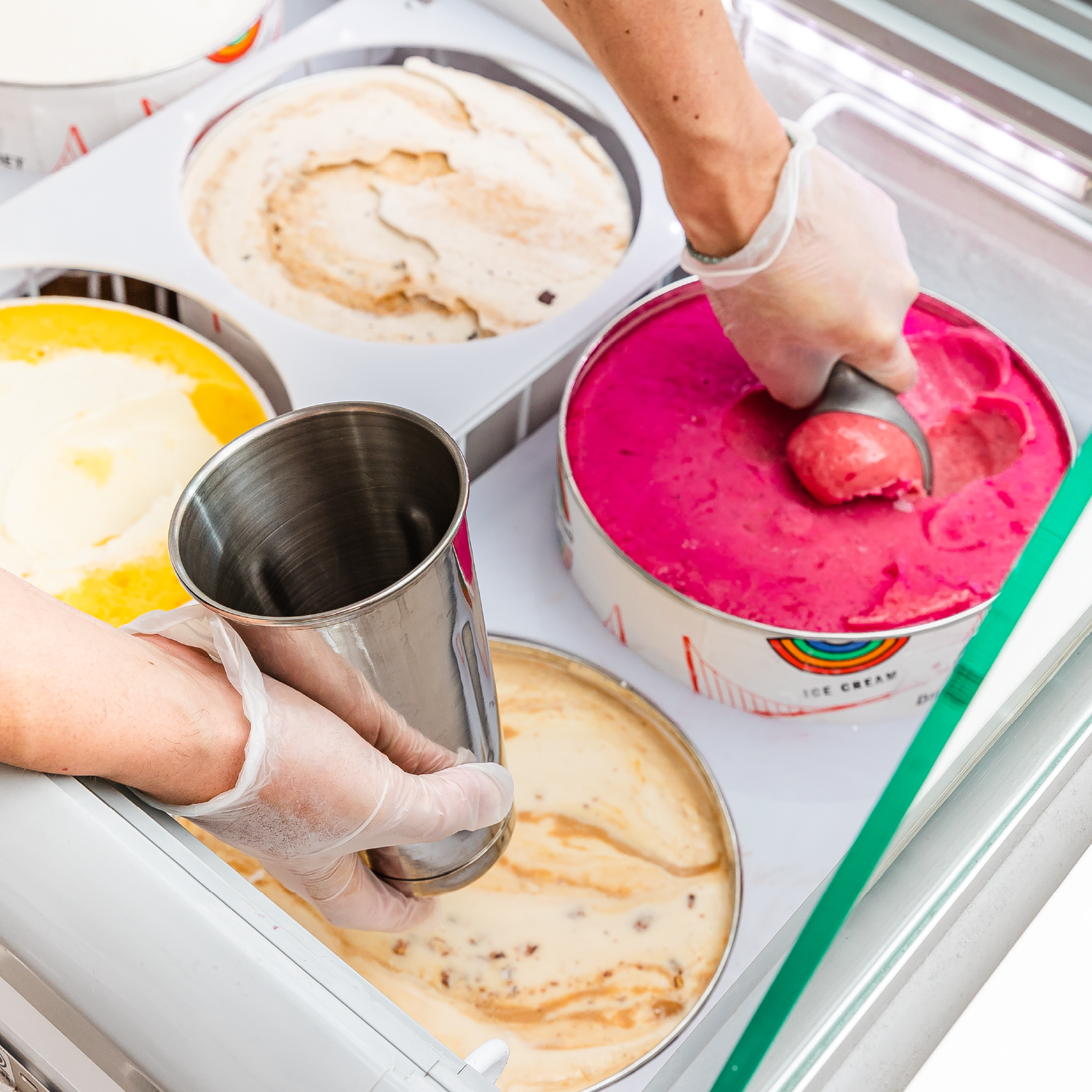 Scooping Double Rainbow Ice Cream