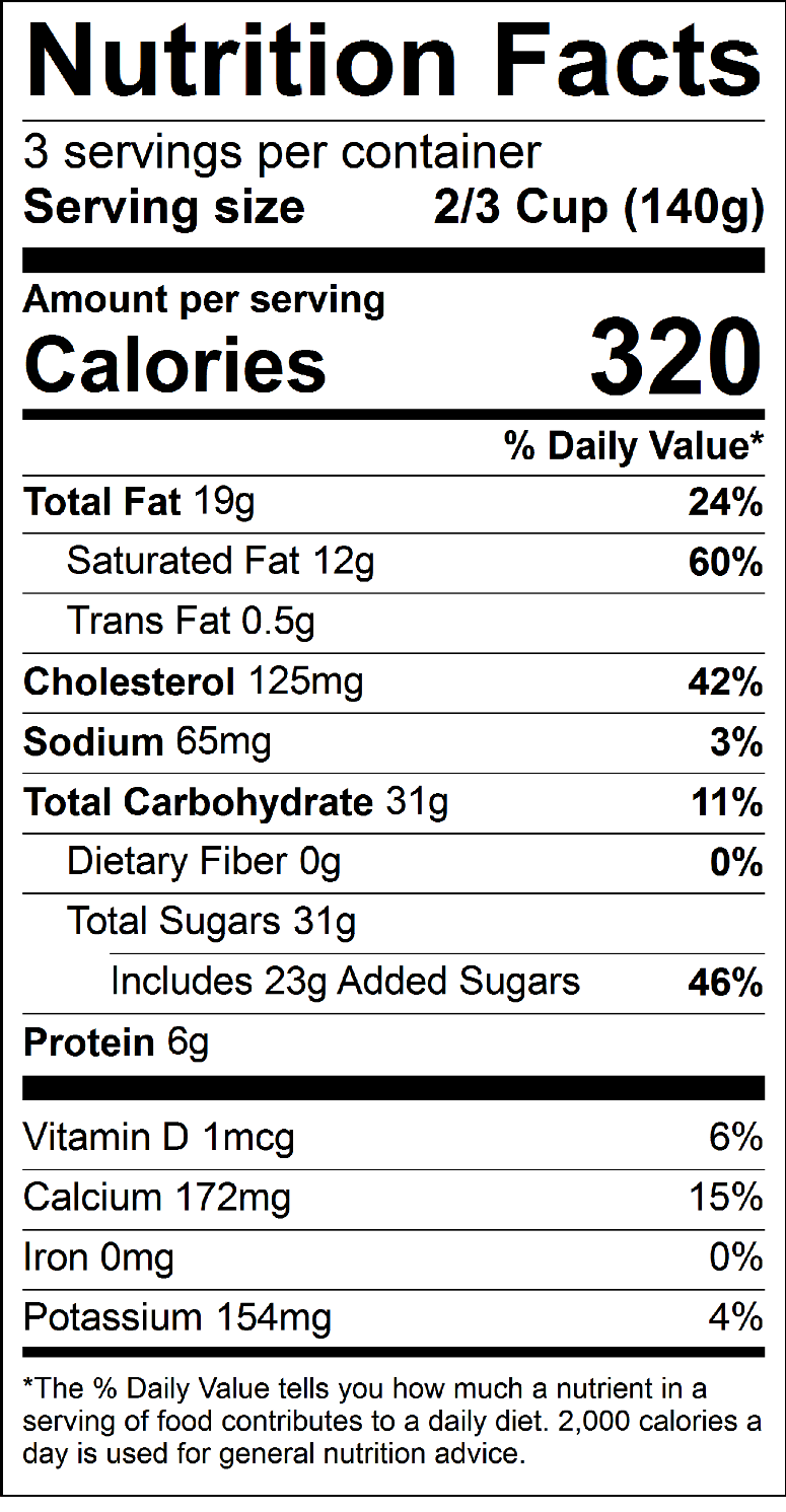 Nutrition Panel for French Vanilla 