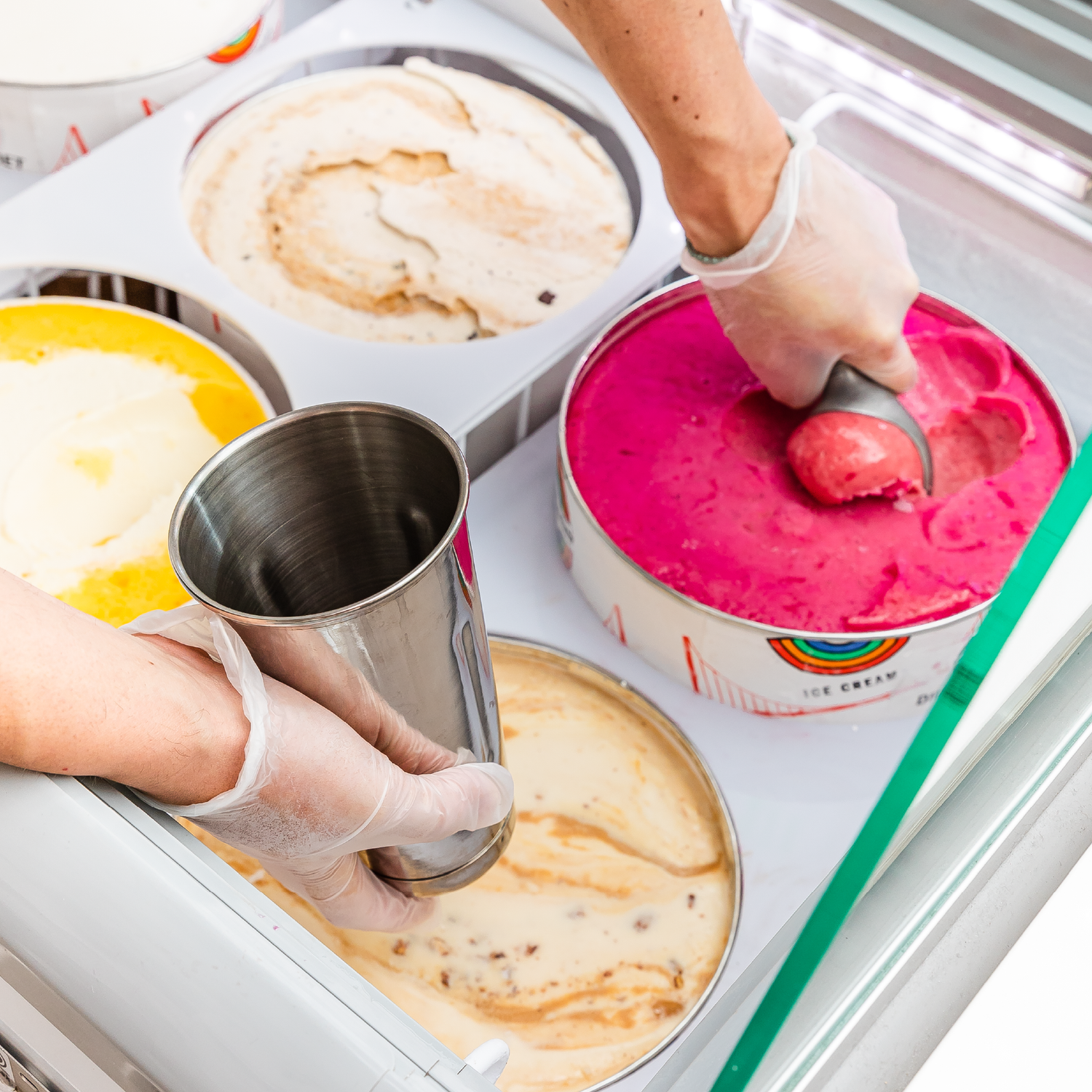 Scooping Double Rainbow Ice Cream 