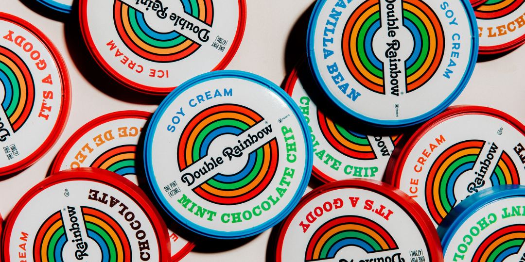 Lids of Double Rainbow Ice Cream Pints