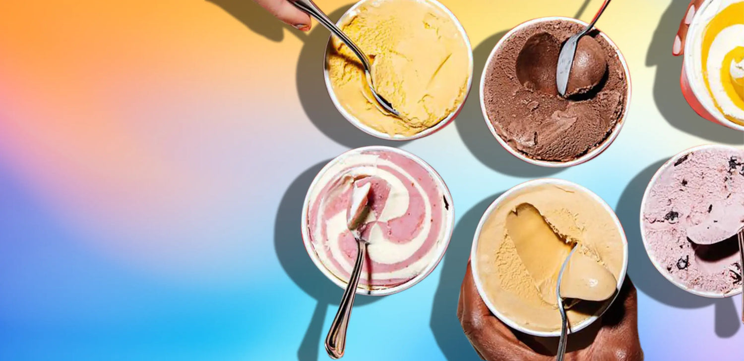 Pints of Ice Cream on a colorful background