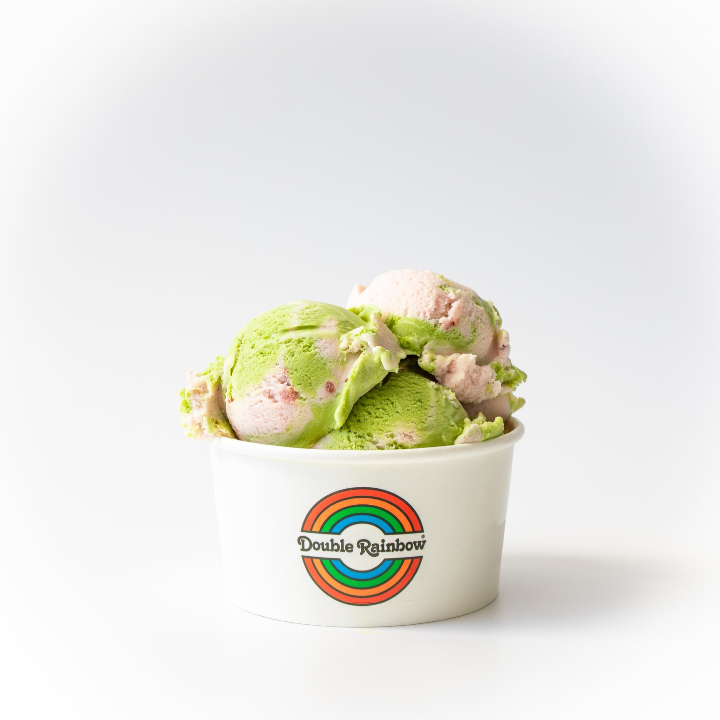 Scoops of Strawberry Matcha ice Cream in a Double Rainbow Cup